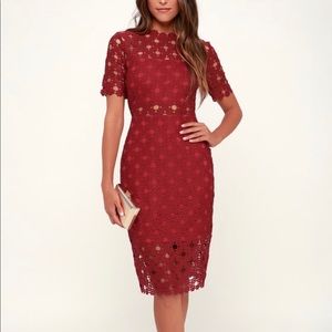 Wine Red Lace bodycon midi dress